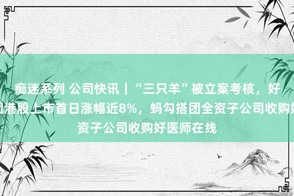 痴迷系列 公司快讯｜“三只羊”被立案考核，好意思的集团港股上市首日涨幅近8%，蚂勾搭团全资子公司收购好医师在线